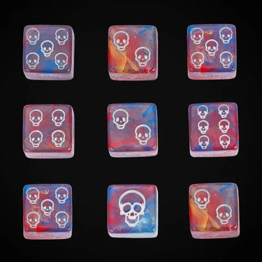 16mm Red & Blue Skull Acrylic  - 6pcs D6 RPG Dice Set